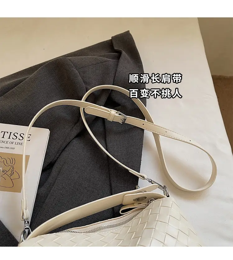 Women Handheld Woven Leather Bag Tan Single Shoulder — feature 3