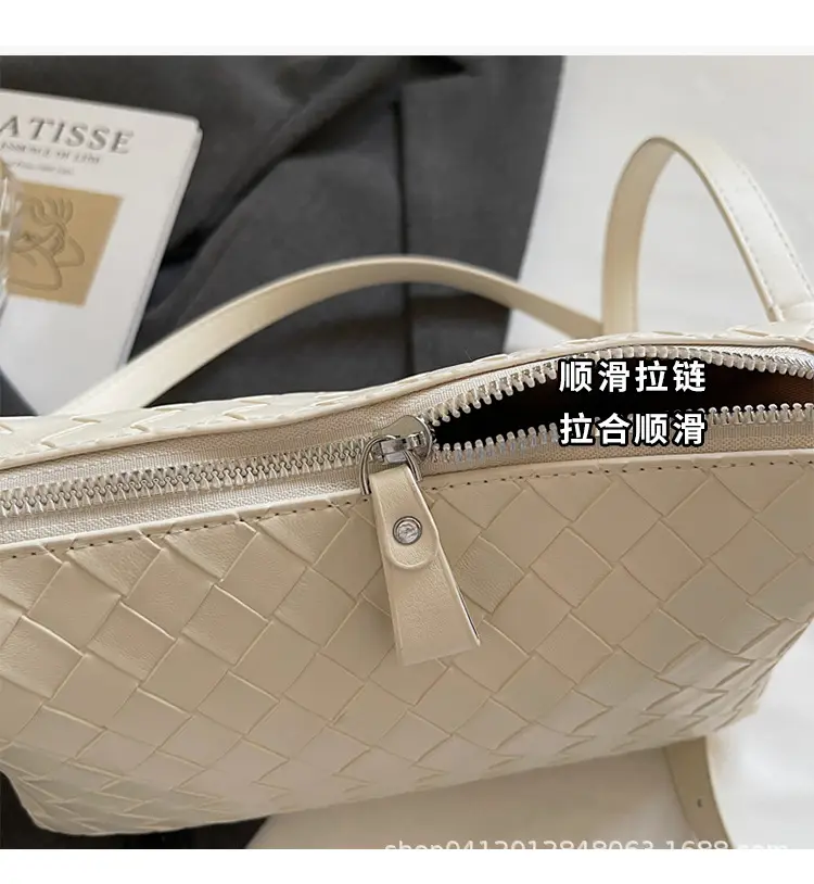 Women Handheld Woven Leather Bag Tan Single Shoulder — feature 5
