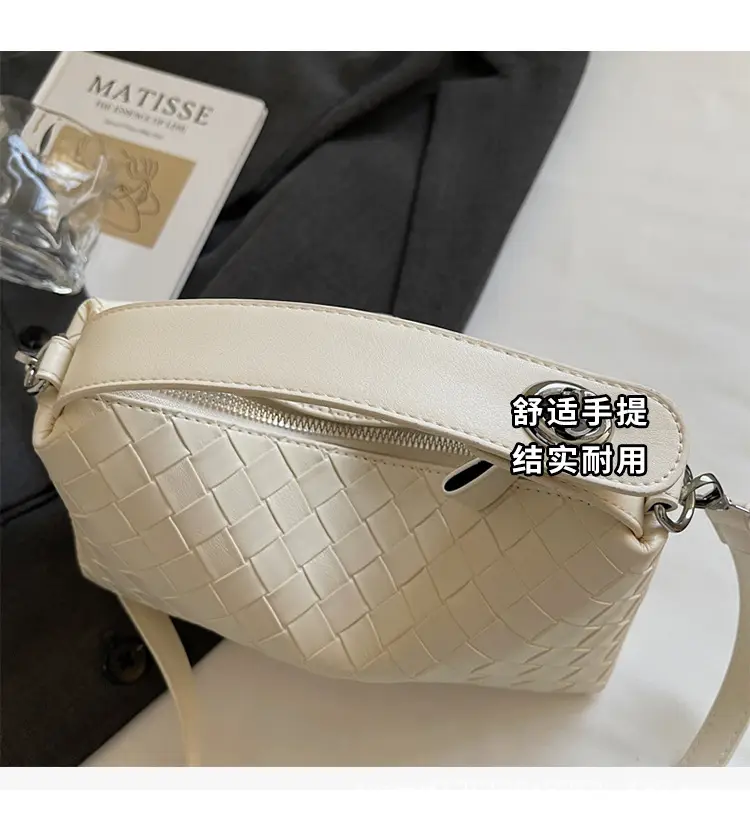 Women Handheld Woven Leather Bag Tan Single Shoulder — feature 6