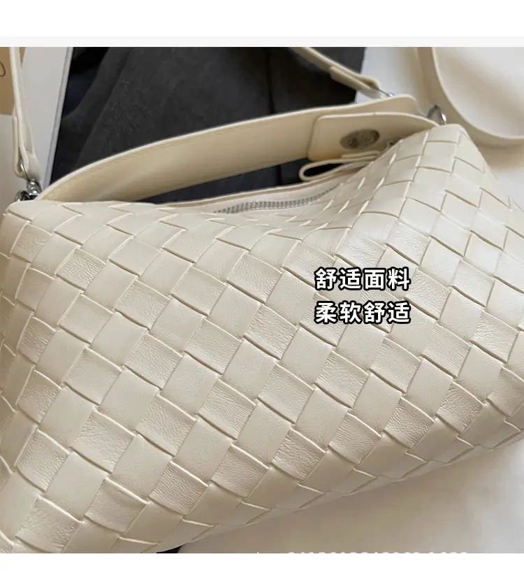 Women Handheld Woven Leather Bag Tan Single Shoulder — feature 7