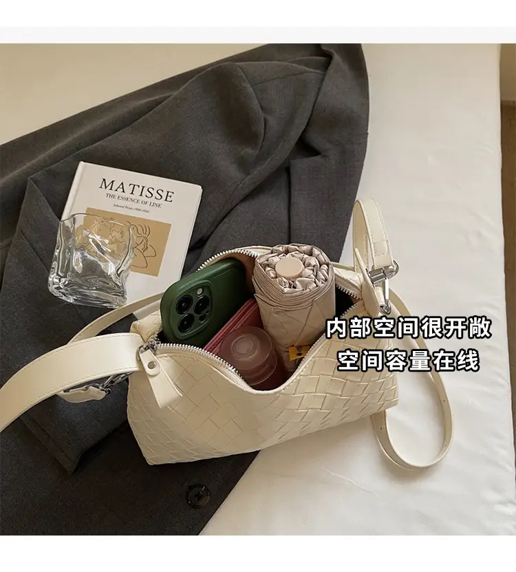 Women Handheld Woven Leather Bag Tan Single Shoulder — feature 8