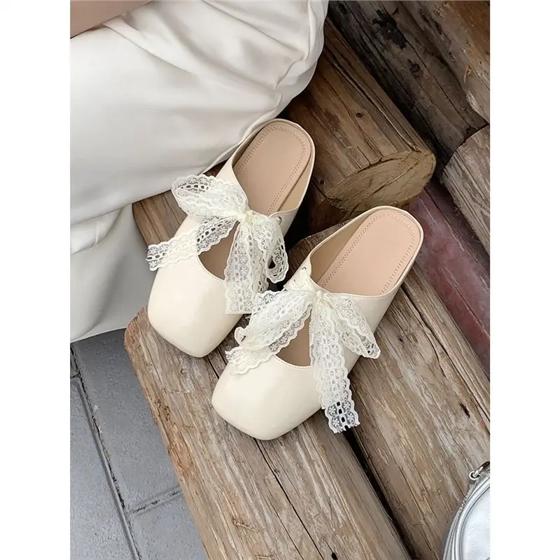 High-Appearance Closed-Toe Slippers for Women, Summer Outdoor Wear, 2026 New Summer Style, Suitable for Pairing with Skirts, Silver Bow Half-Slippers - Image 8