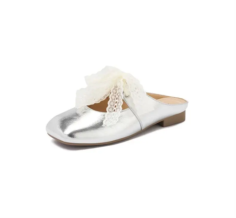 High-Appearance Closed-Toe Slippers for Women, Summer Outdoor Wear, 2026 New Summer Style, Suitable for Pairing with Skirts, Silver Bow Half-Slippers — feature 10