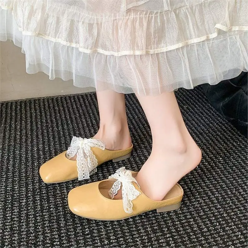 High-Appearance Closed-Toe Slippers for Women, Summer Outdoor Wear, 2026 New Summer Style, Suitable for Pairing with Skirts, Silver Bow Half-Slippers - Image 2
