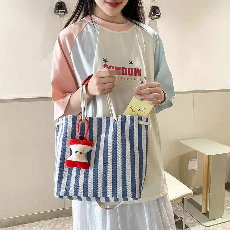 Red Striped Korean Style Tote Bag for Women - Image 6