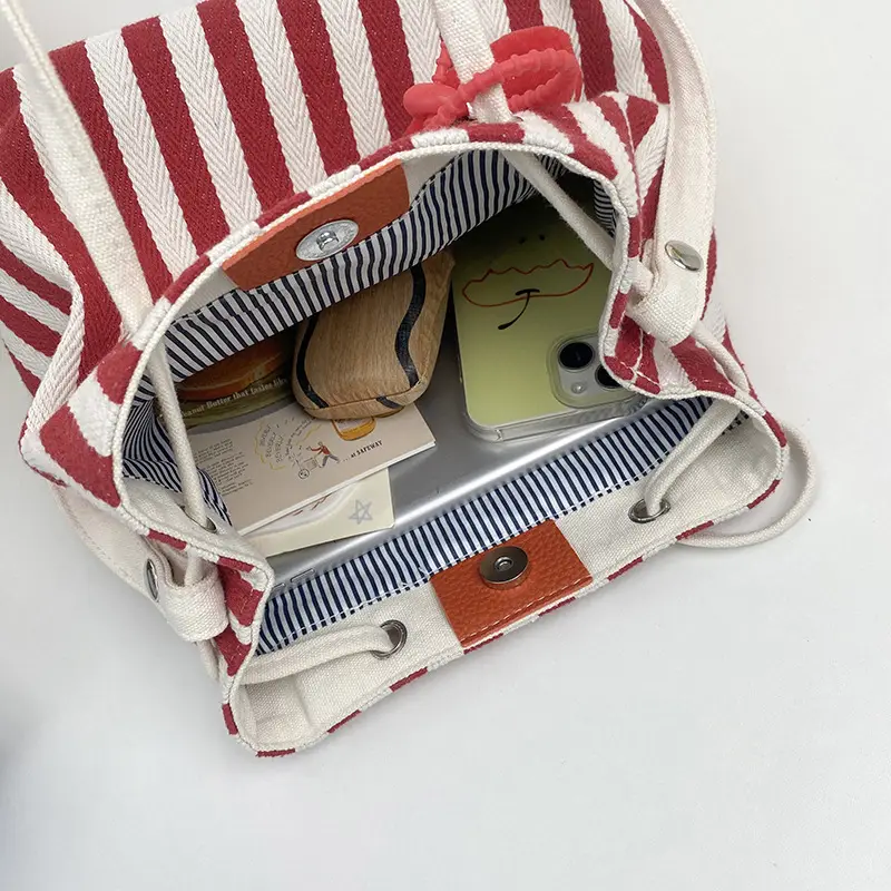 Red Striped Korean Style Tote Bag for Women - Image 7