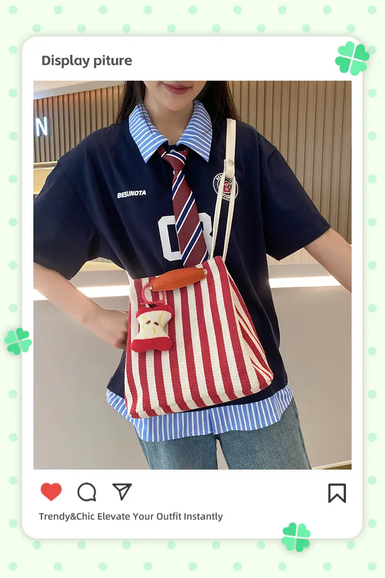 Red Striped Korean Style Tote Bag for Women — feature 1