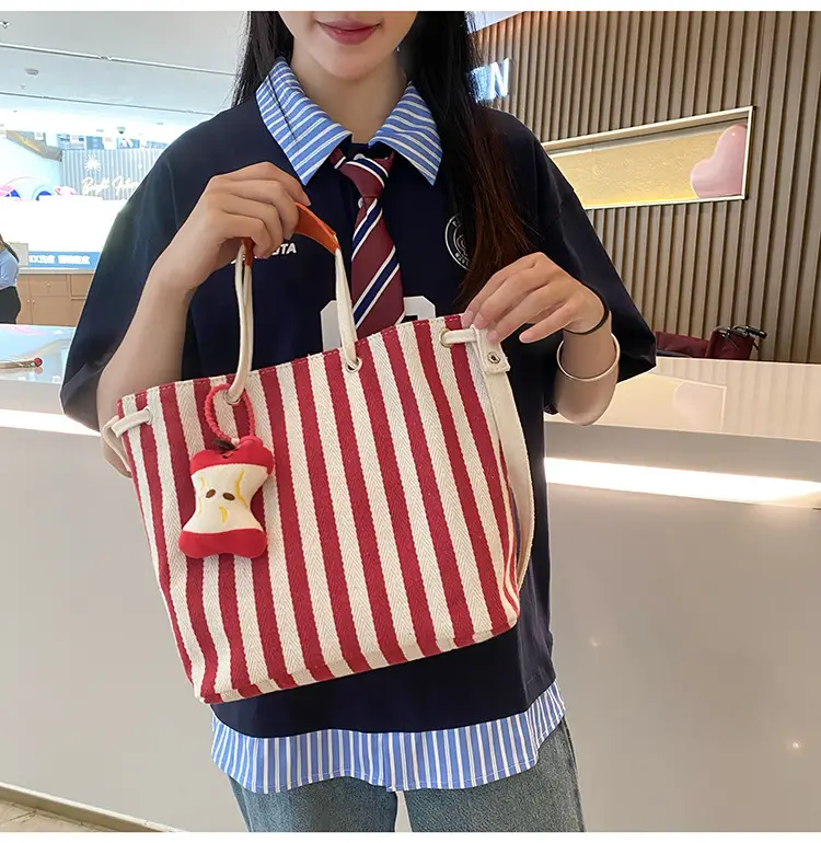 Red Striped Korean Style Tote Bag for Women — feature 10