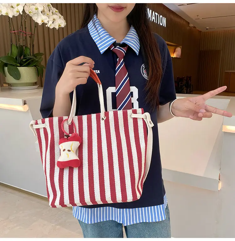 Red Striped Korean Style Tote Bag for Women — feature 11