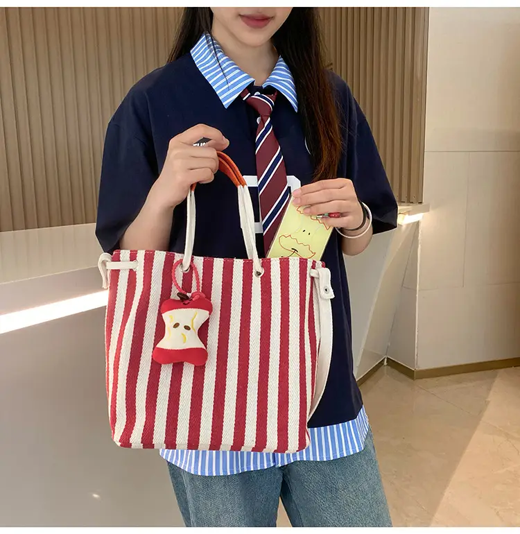 Red Striped Korean Style Tote Bag for Women — feature 12