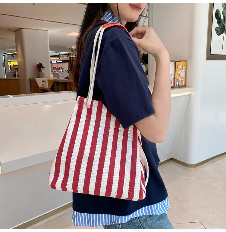 Red Striped Korean Style Tote Bag for Women — feature 13