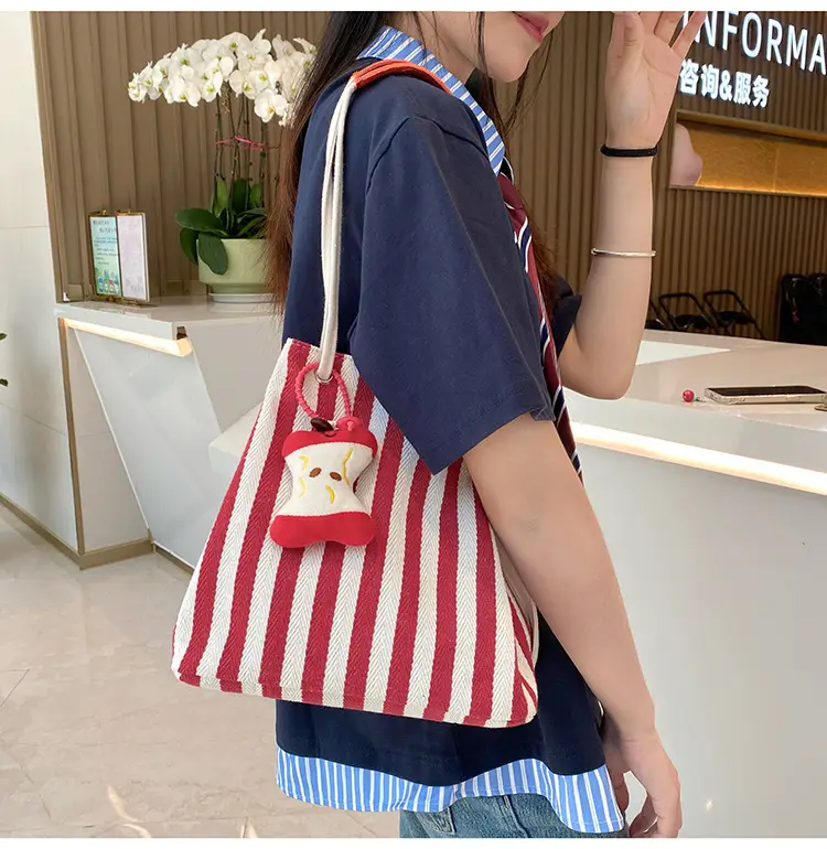 Red Striped Korean Style Tote Bag for Women — feature 2