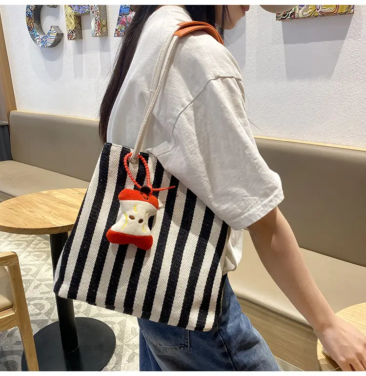 Red Striped Korean Style Tote Bag for Women — feature 26