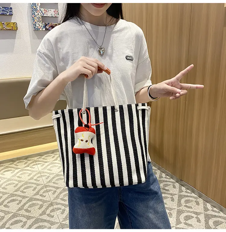 Red Striped Korean Style Tote Bag for Women — feature 27