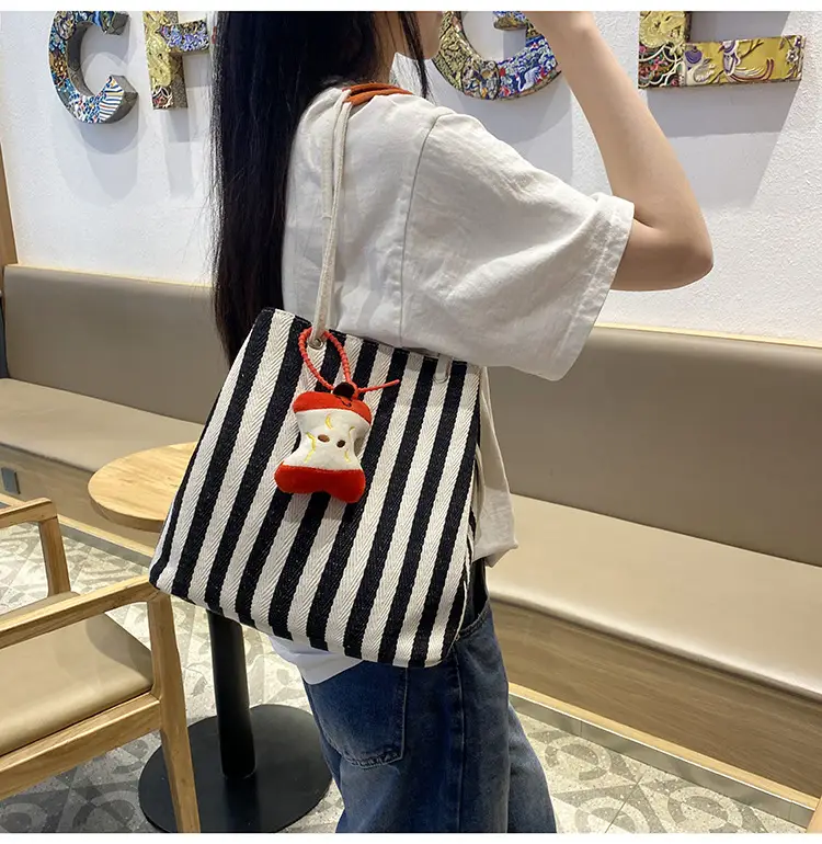 Red Striped Korean Style Tote Bag for Women — feature 28