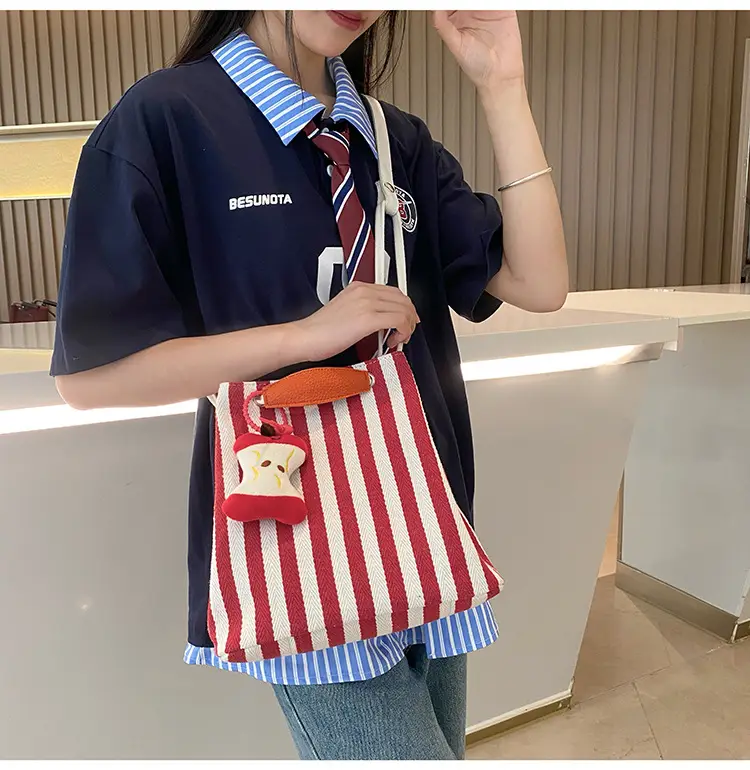 Red Striped Korean Style Tote Bag for Women — feature 3