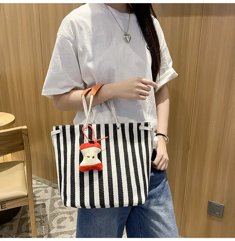 Red Striped Korean Style Tote Bag for Women — feature 30