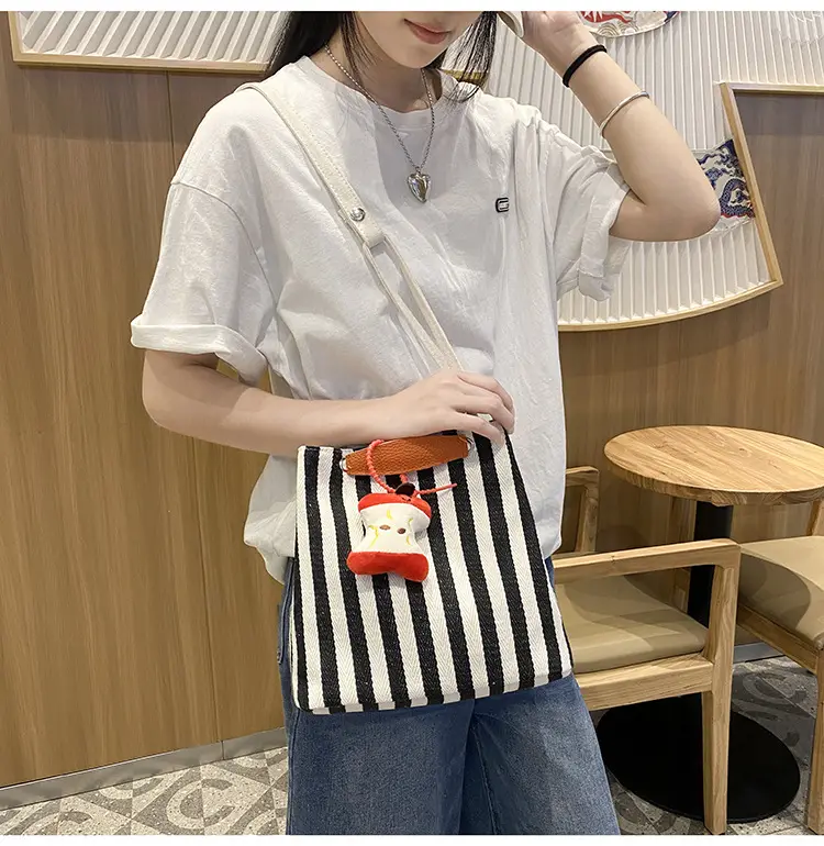 Red Striped Korean Style Tote Bag for Women — feature 32
