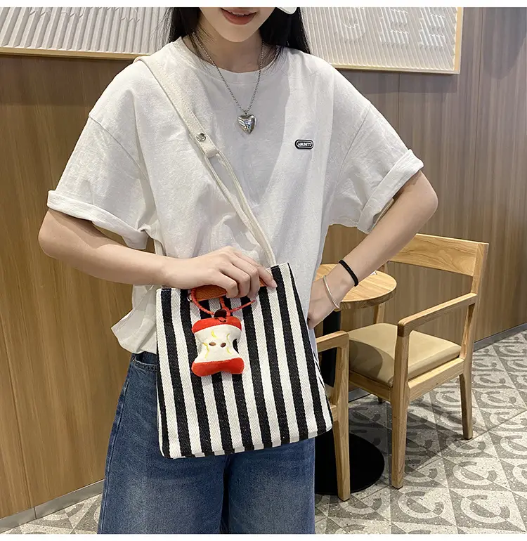 Red Striped Korean Style Tote Bag for Women — feature 34