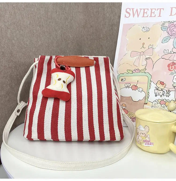 Red Striped Korean Style Tote Bag for Women — feature 36