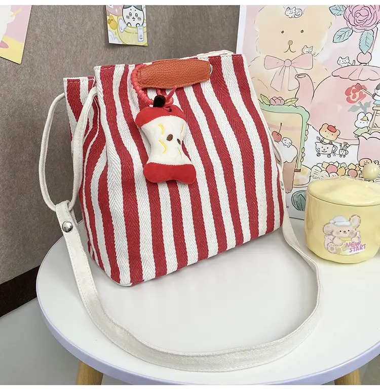 Red Striped Korean Style Tote Bag for Women — feature 37
