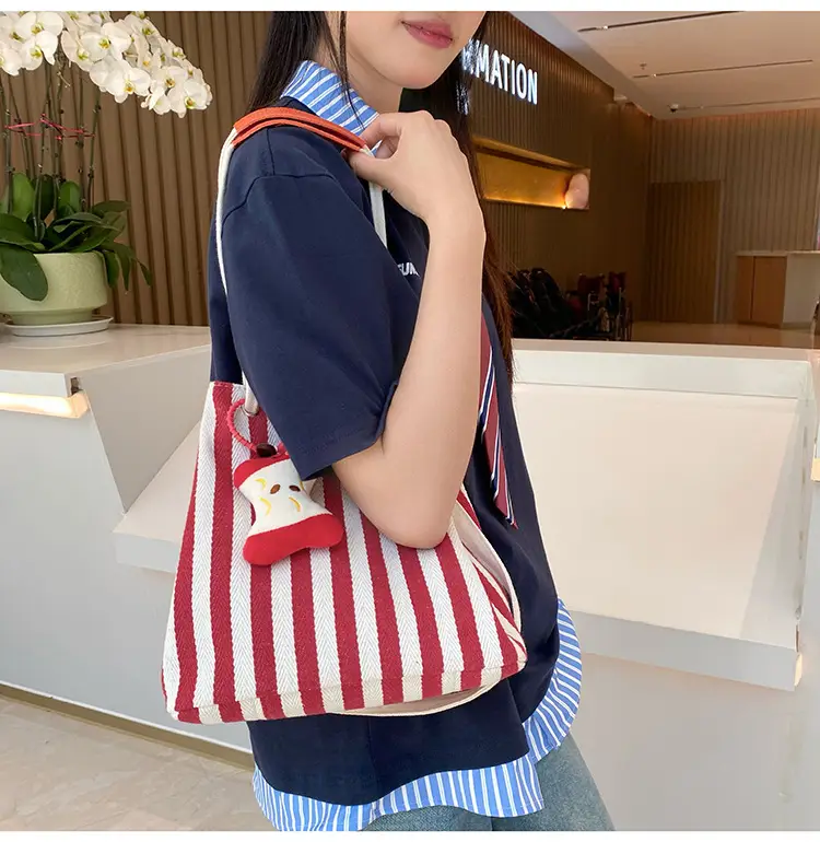 Red Striped Korean Style Tote Bag for Women — feature 4