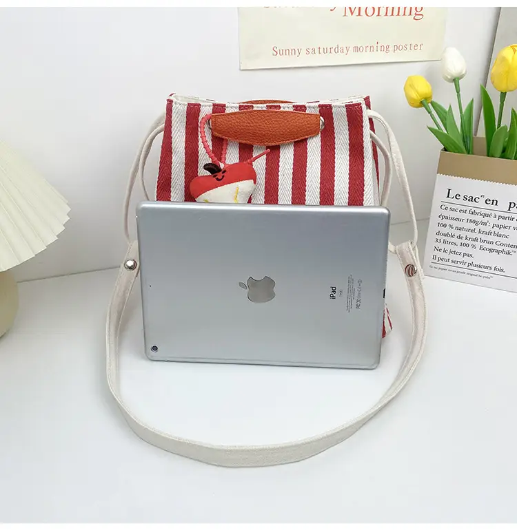 Red Striped Korean Style Tote Bag for Women — feature 46