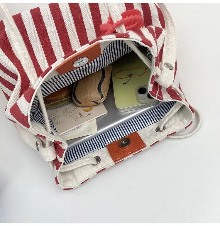 Red Striped Korean Style Tote Bag for Women — feature 48
