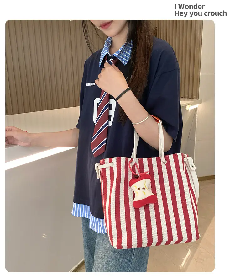 Red Striped Korean Style Tote Bag for Women — feature 5