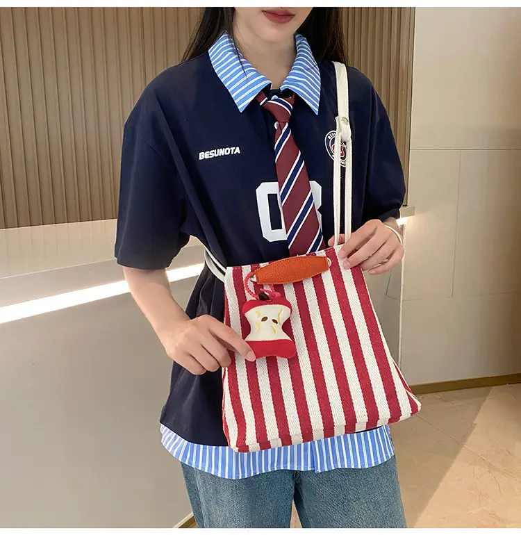 Red Striped Korean Style Tote Bag for Women — feature 6