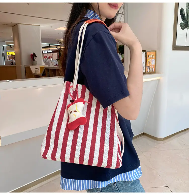 Red Striped Korean Style Tote Bag for Women — feature 9
