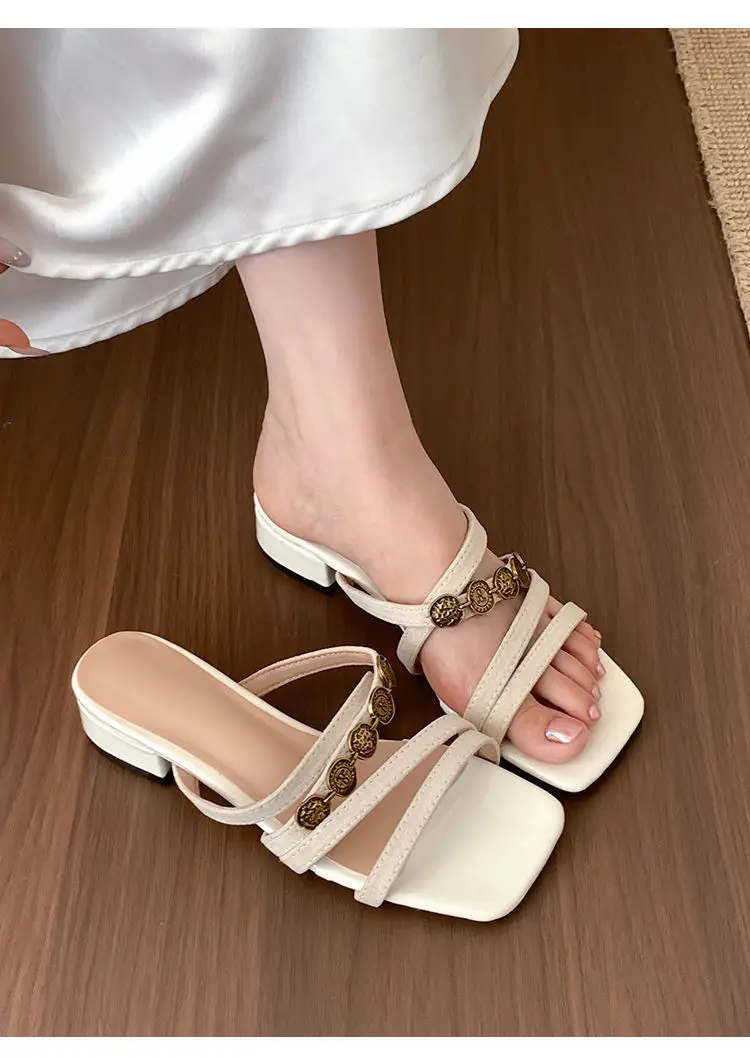 Chanel-Style Fairy Low-Heeled Slippers for Women, 2026 Summer New Model, Suitable for Going Out, Vacation, Seaside, Beach, Women's Sandals — feature 2