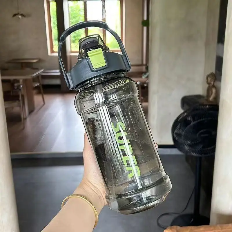 Water Cup Extra Large Capacity 2L Space Cup Straw Cup Summer Student Sports Fitness Water Kettle Plastic Cup Cross-Border Water Cup