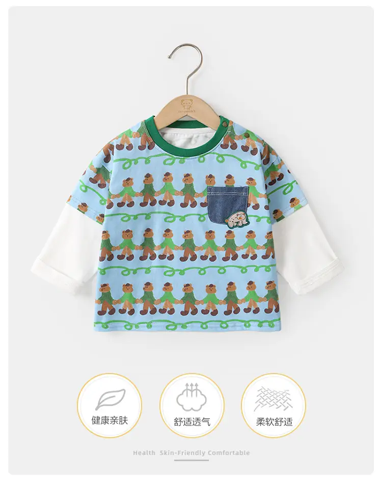 Baby Long Sleeve T-Shirt Blue Panda Print Spring Outfit — feature 3