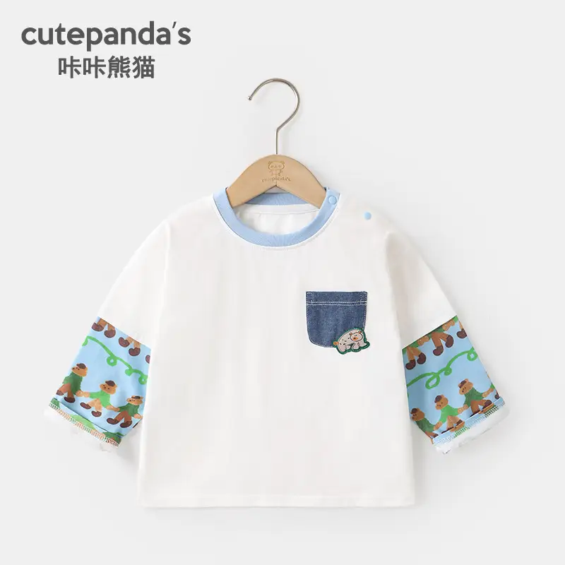 Baby Long Sleeve T-Shirt Blue Panda Print Spring Outfit - Image 2