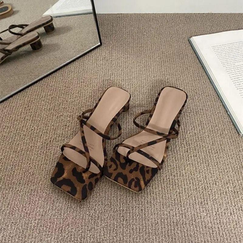 Leopard Print Chunky Heel Sandals for Women 2025 - Image 2