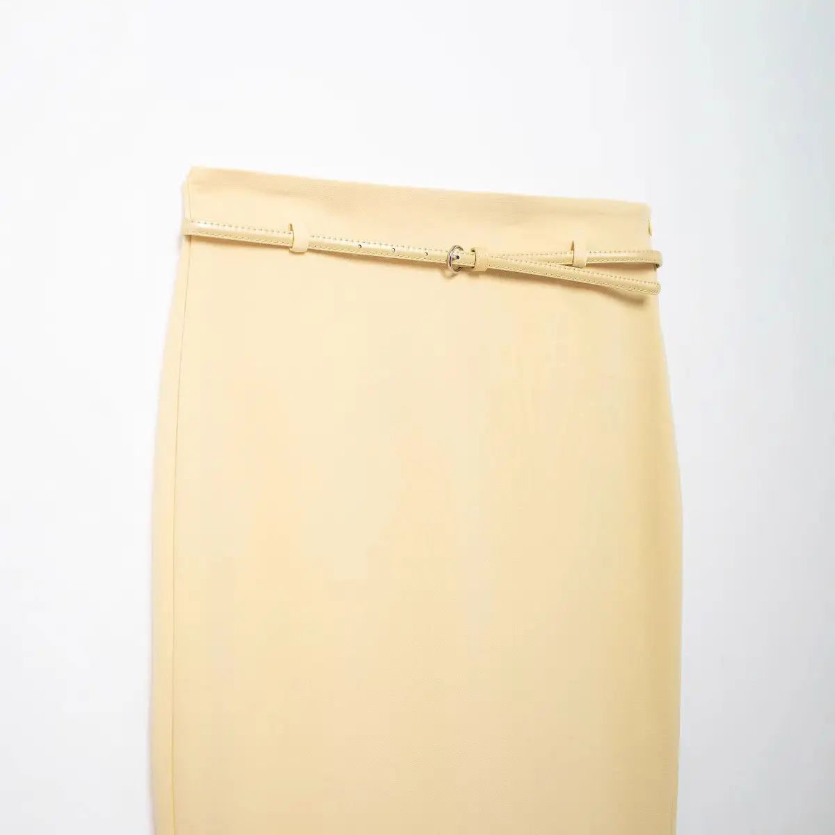Women's High Waist Slim Skirt Beige Belted - Image 3