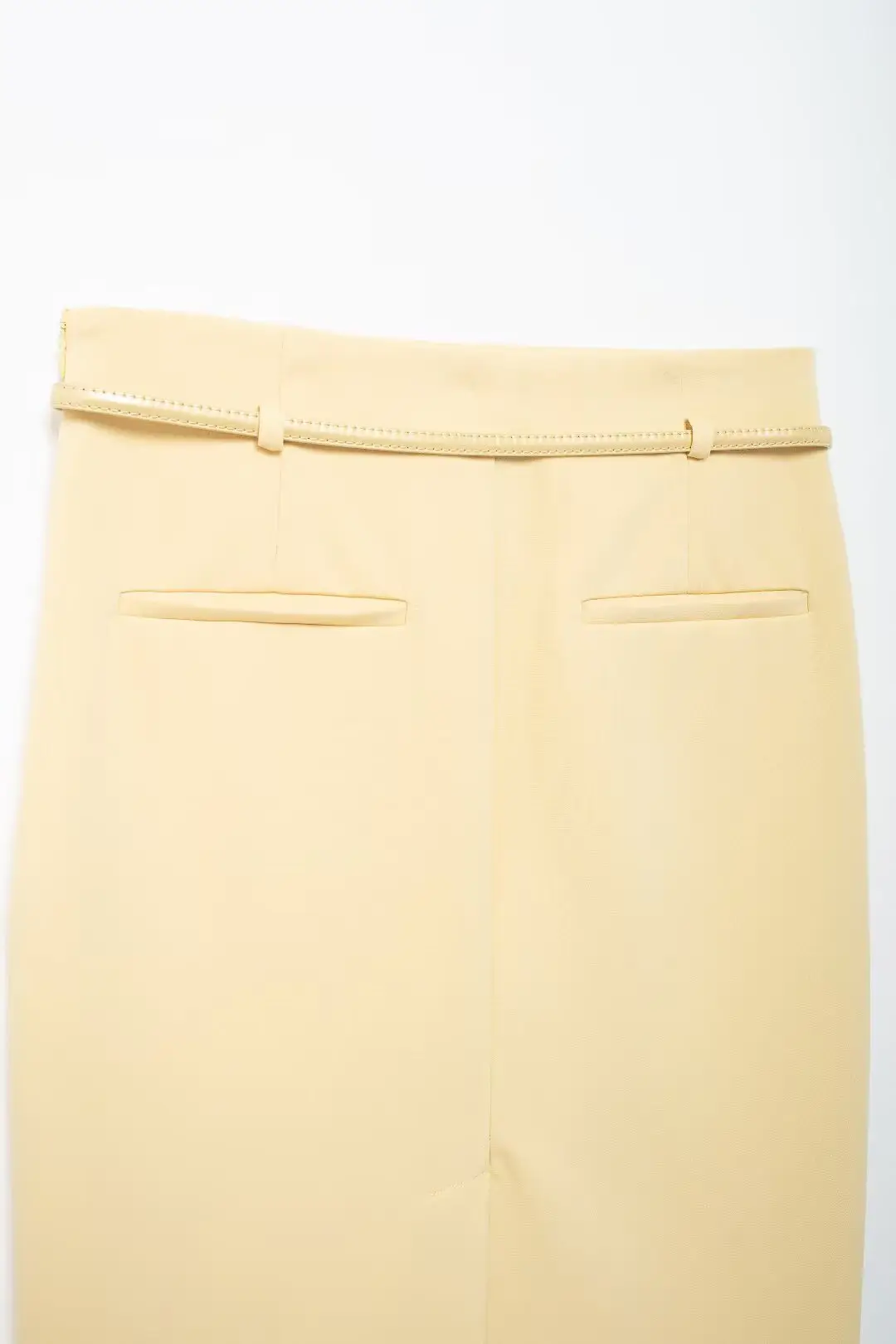 Women's High Waist Slim Skirt Beige Belted — feature 11