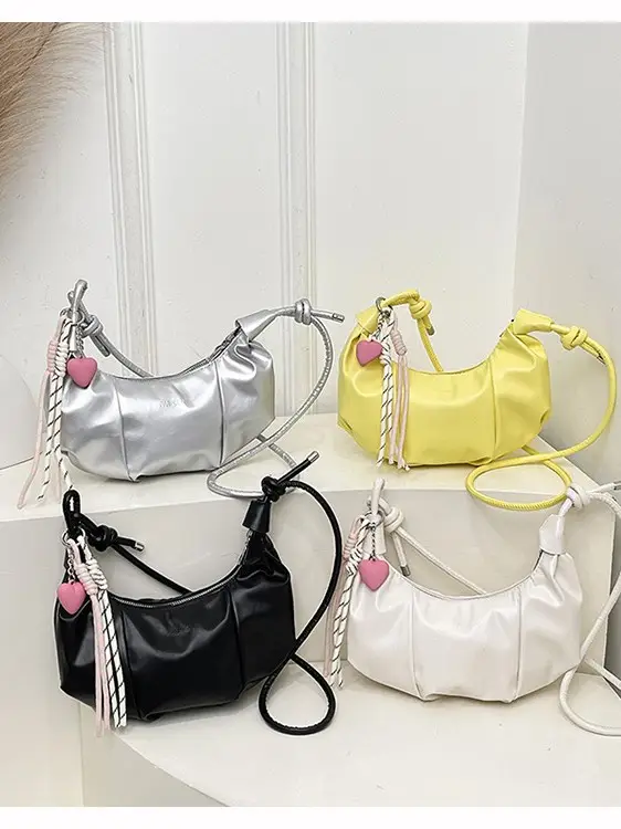Crescent Dumpling Bag Silver Yellow White Crossbody Commute