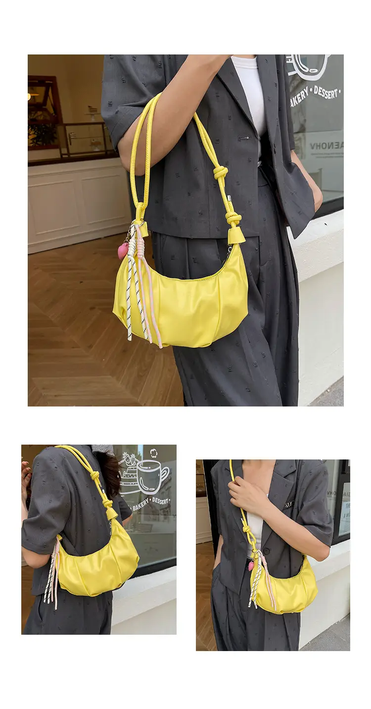 Crescent Dumpling Bag Silver Yellow White Crossbody Commute — feature 10