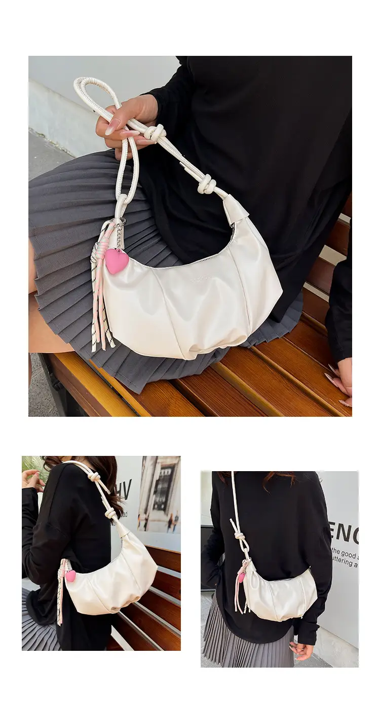 Crescent Dumpling Bag Silver Yellow White Crossbody Commute — feature 11