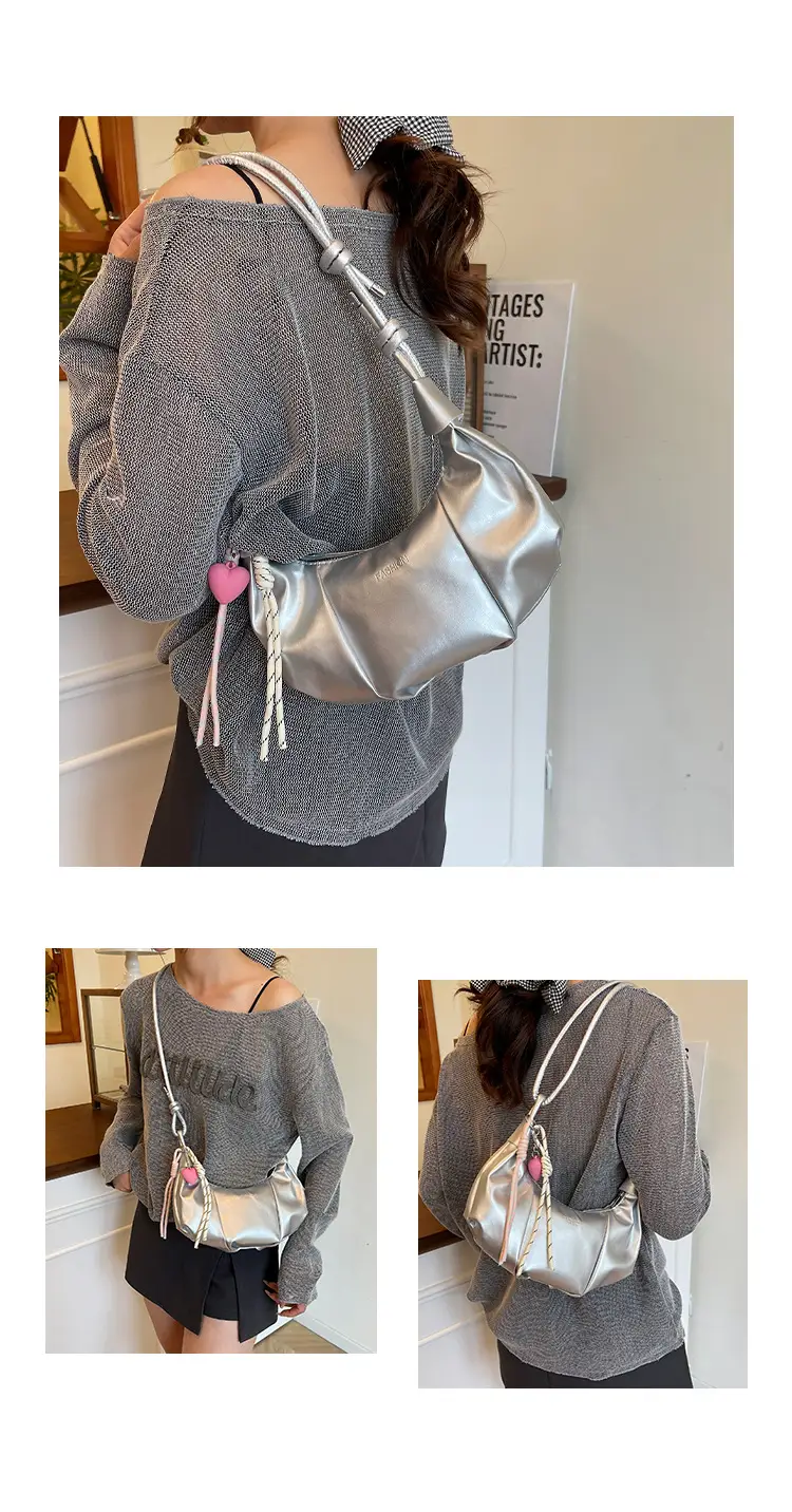 Crescent Dumpling Bag Silver Yellow White Crossbody Commute — feature 12