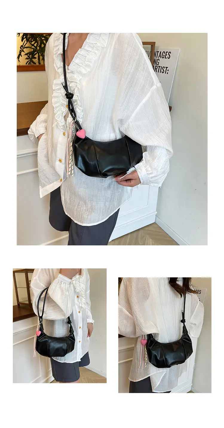 Crescent Dumpling Bag Silver Yellow White Crossbody Commute — feature 13