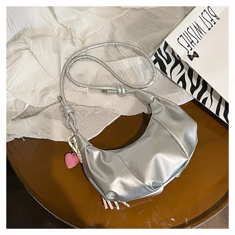 Crescent Dumpling Bag Silver Yellow White Crossbody Commute — feature 28