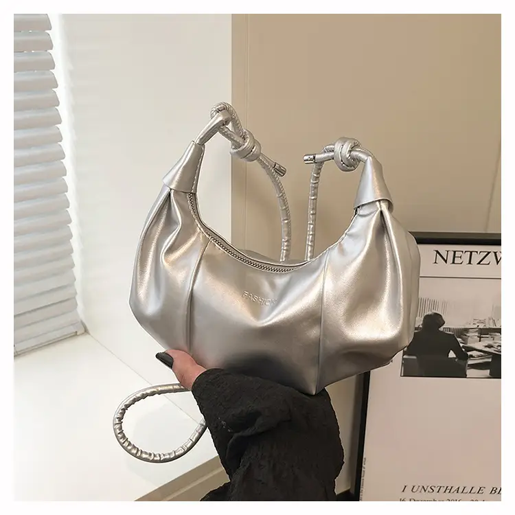 Crescent Dumpling Bag Silver Yellow White Crossbody Commute