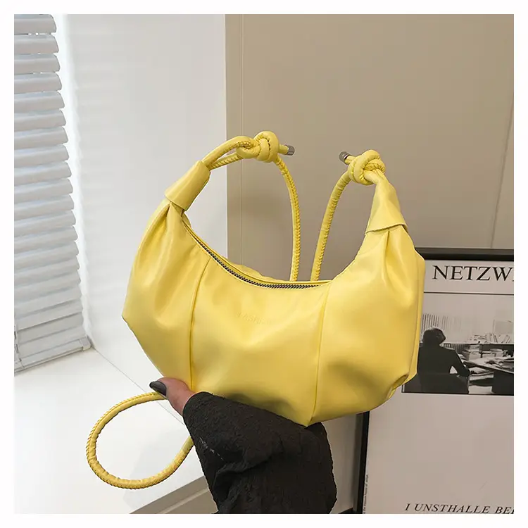 Crescent Dumpling Bag Silver Yellow White Crossbody Commute