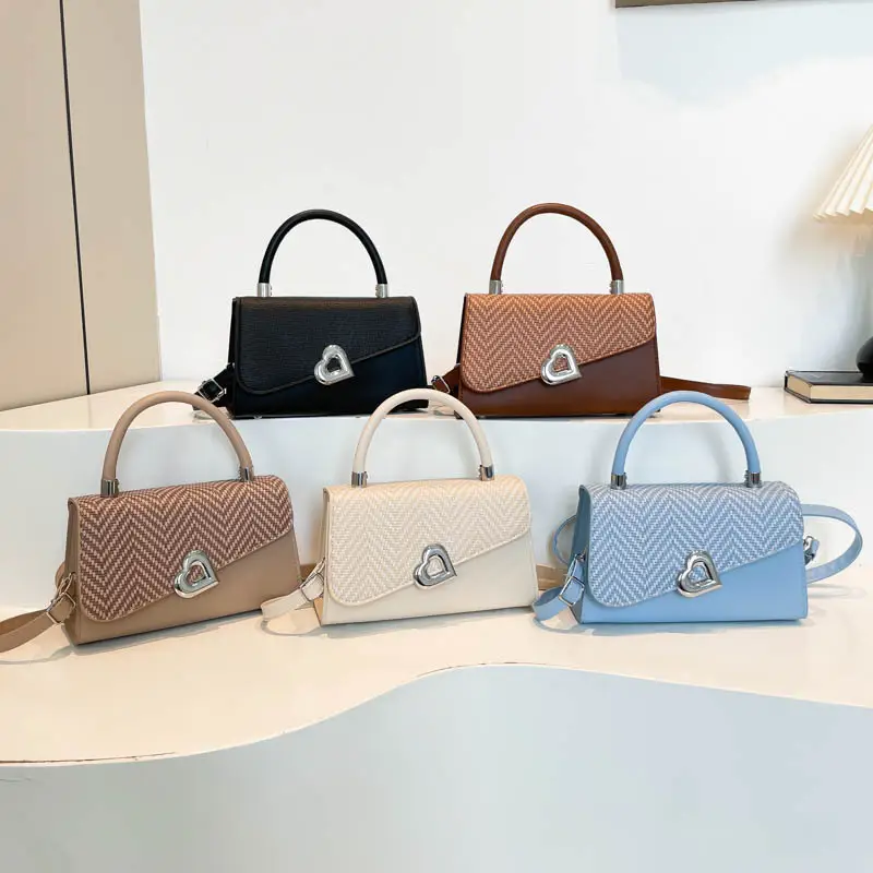 2025 Summer Crossbody Bag Brown Beige Herringbone Design - Image 9