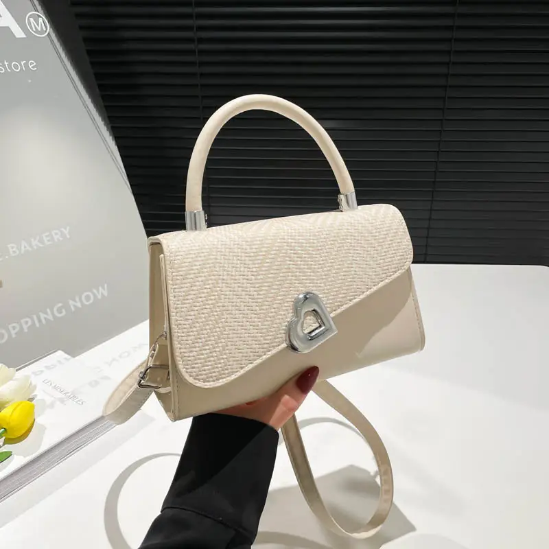 2025 Summer Crossbody Bag Brown Beige Herringbone Design - Image 2