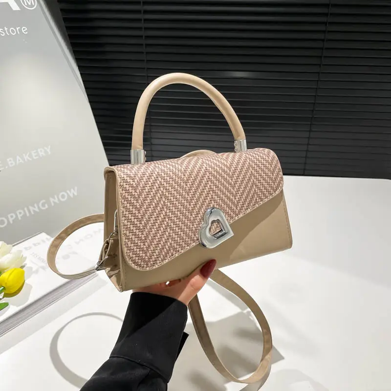 2025 Summer Crossbody Bag Brown Beige Herringbone Design - Image 4