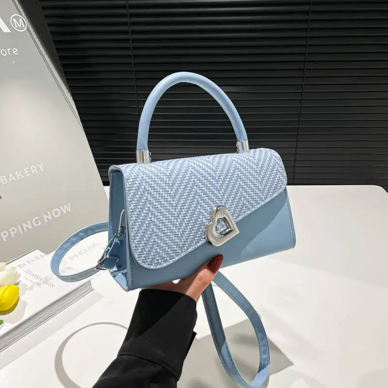 2025 Summer Crossbody Bag Brown Beige Herringbone Design - Image 5